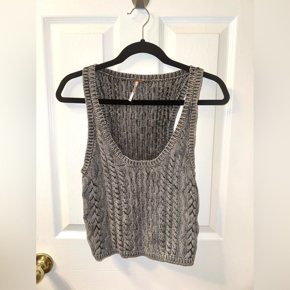 Free People Charcoal Cable Knit Top